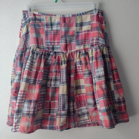 American Living Skirts American Living Colorful Patchwork Madras Plaid Tiered Boho Peasant